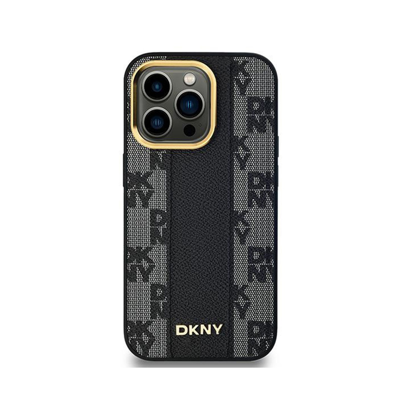 DKNY Leather Checkered Mono Pattern MagSafe - Etui iPhone 13 Pro Max (czarny)