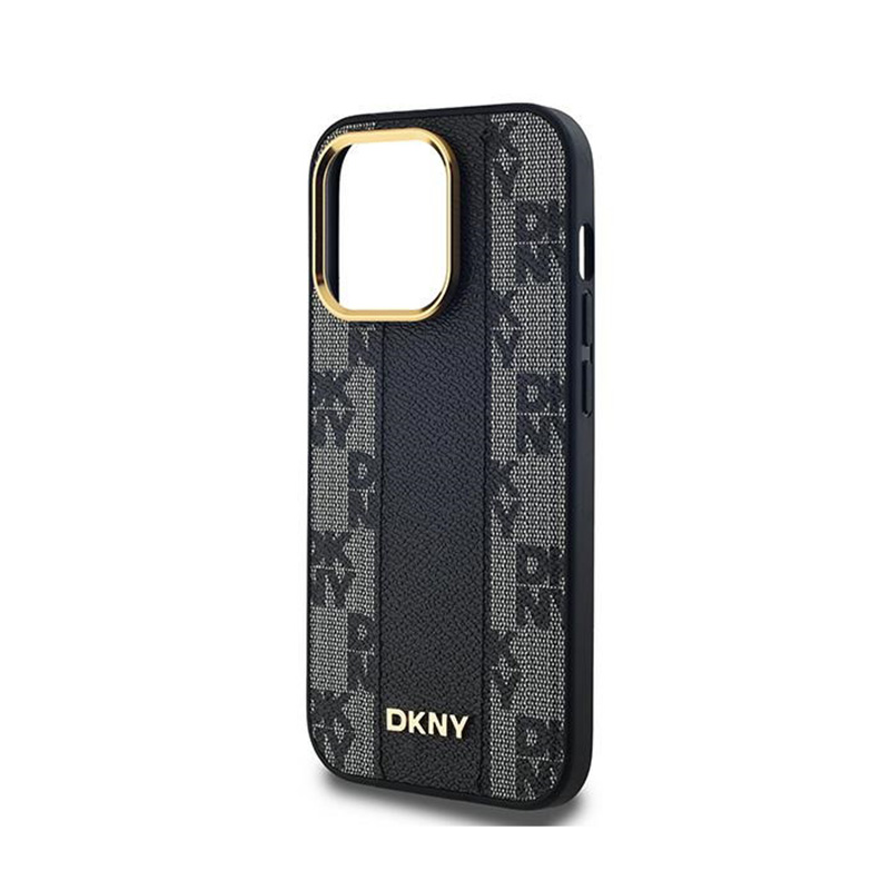 DKNY Leather Checkered Mono Pattern MagSafe - Etui iPhone 13 Pro Max (czarny)