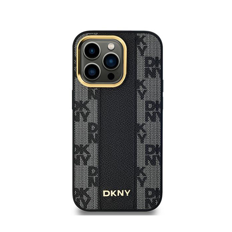 DKNY Leather Checkered Mono Pattern MagSafe - Etui iPhone 14 Pro Max (czarny)