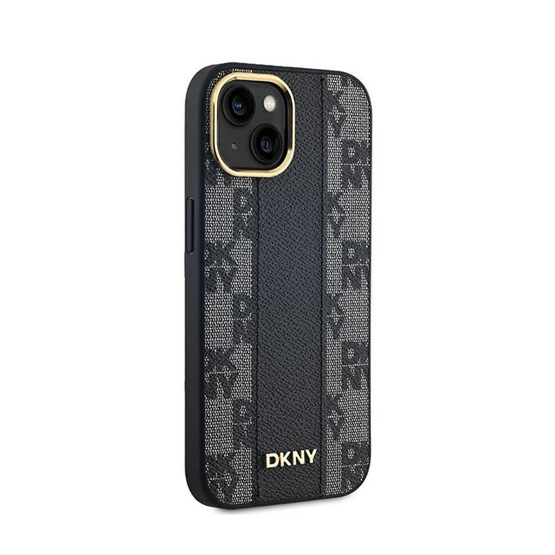 DKNY Leather Checkered Mono Pattern MagSafe - Etui iPhone 15 / 14 / 13 (czarny)