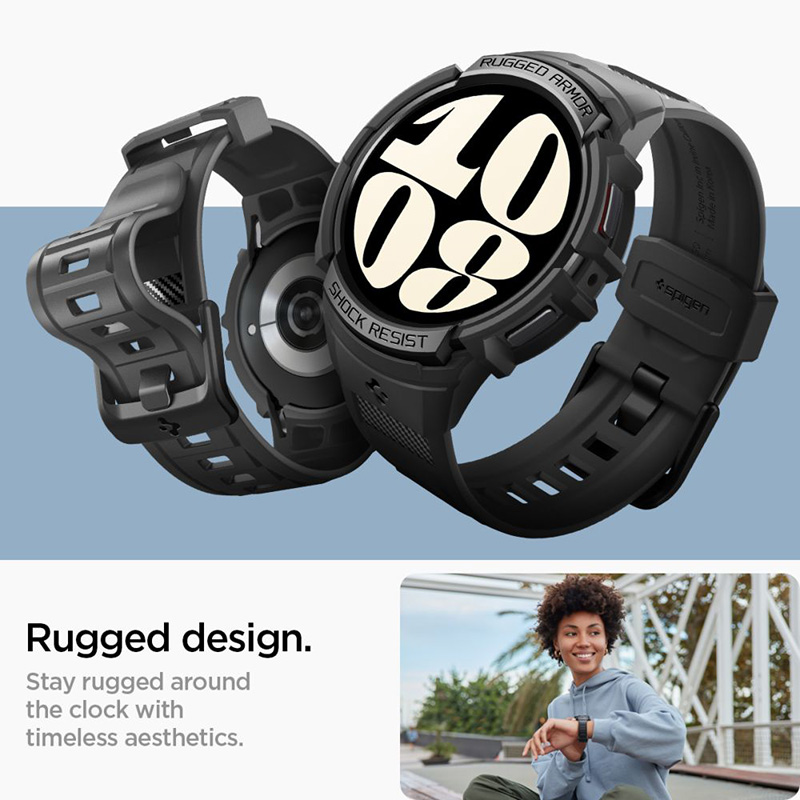 Spigen Rugged Armor Pro - Pasek + etui do Samsung Galaxy Watch 6 40 mm (Czarny)