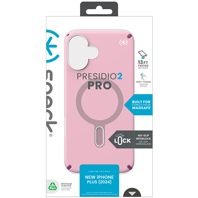 Speck Presidio2 Pro ClickLock & MagSafe - Etui iPhone 16 Plus (Wednesday Pink / Boysenberry Purple / White)