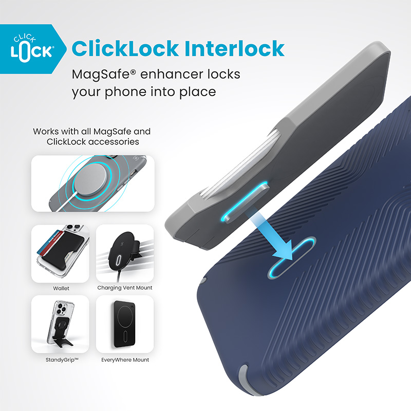 Speck Presidio2 Grip ClickLock & MagSafe - Etui iPhone 16 Plus (Coastal Blue / Dust Grey / White)