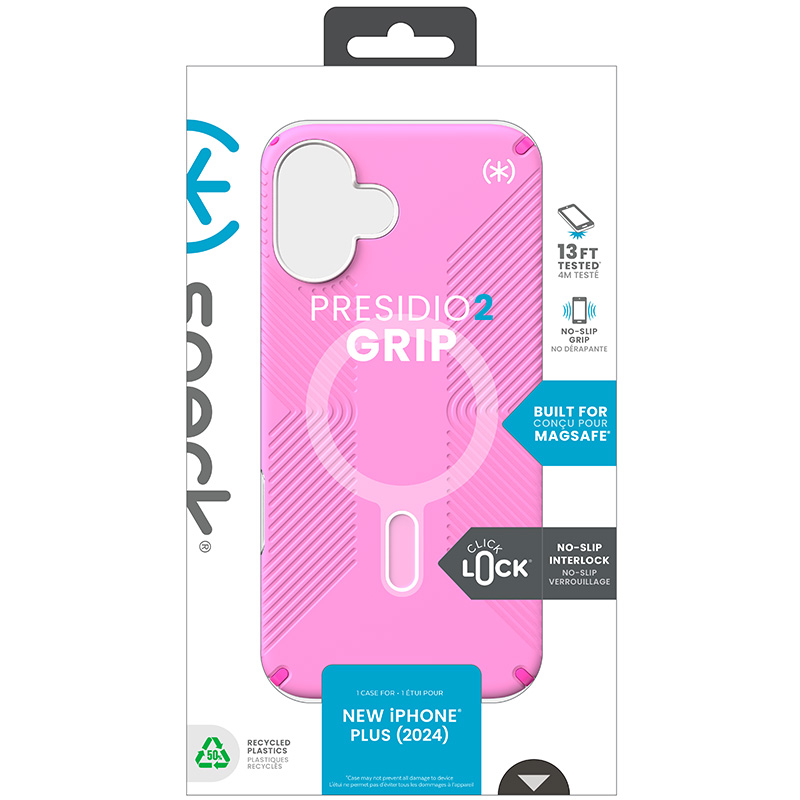 Speck Presidio2 Grip ClickLock & MagSafe - Etui iPhone 16 Plus (True Pink / Shocking Pink / White)