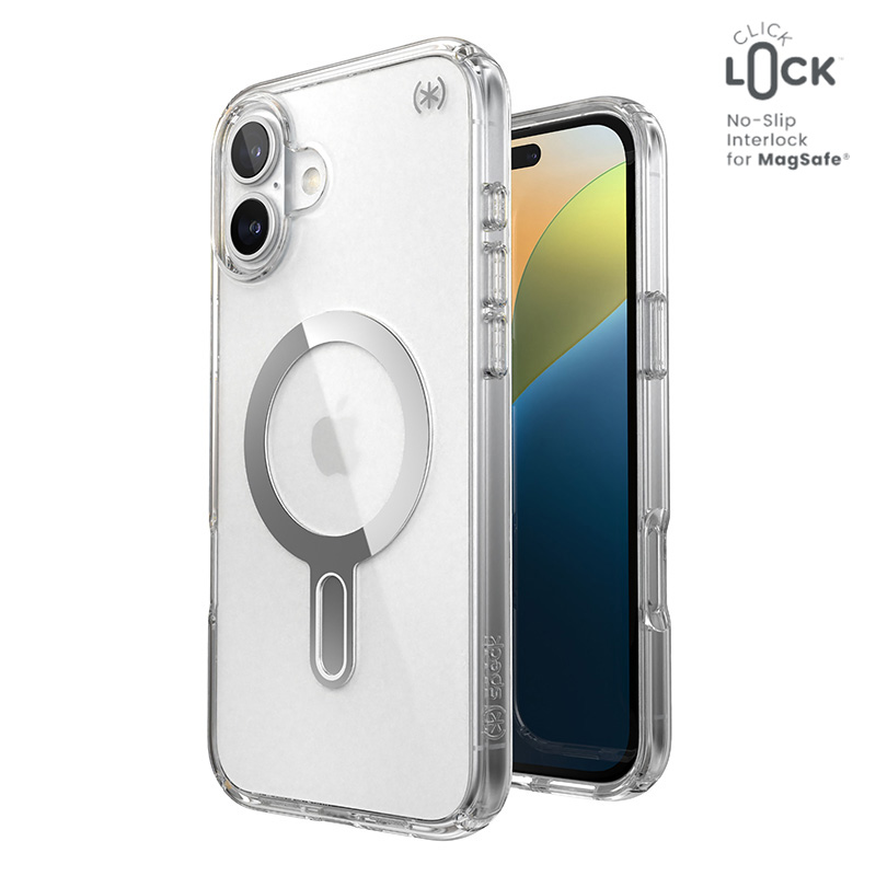 Speck Presidio Perfect-Clear ClickLock & MagSafe - Etui iPhone 16 Plus (Clear / Chrome Finish / Serene Silver)