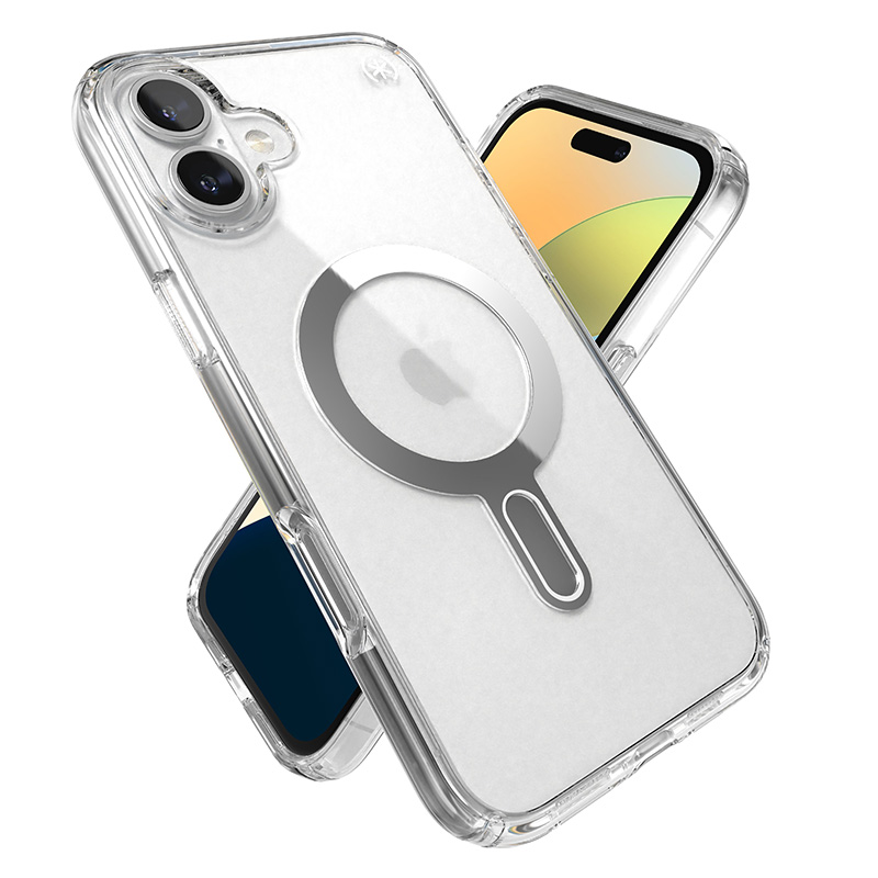 Speck Presidio Perfect-Clear ClickLock & MagSafe - Etui iPhone 16 Plus (Clear / Chrome Finish / Serene Silver)