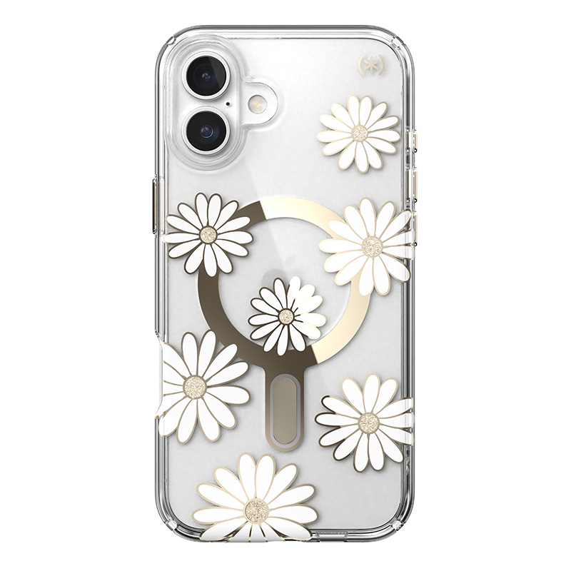 Speck Presidio Lux ClickLock & MagSafe - Etui iPhone 16 Plus (Sunshine Daisies / Clear / Gold)