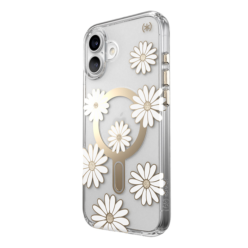 Speck Presidio Lux ClickLock & MagSafe - Etui iPhone 16 Plus (Sunshine Daisies / Clear / Gold)