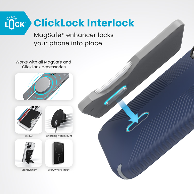 Speck Presidio2 Grip ClickLock & MagSafe - Etui iPhone 16 Pro (Coastal Blue / Dust Grey / White)