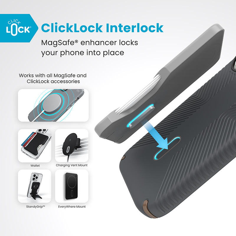 Speck Presidio2 Grip ClickLock & MagSafe - Etui iPhone 16 Pro (Charcoal Grey / Cool Bronze / White)