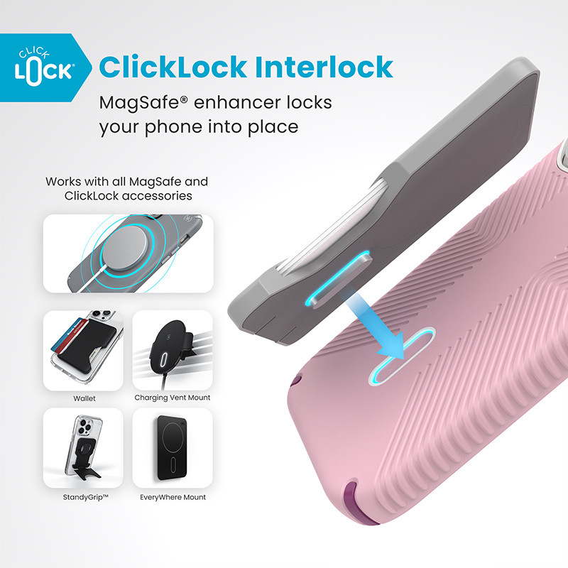 Speck Presidio2 Grip ClickLock & MagSafe - Etui iPhone 16 Pro (Wednesday Pink / Boysenberry Purple / White)