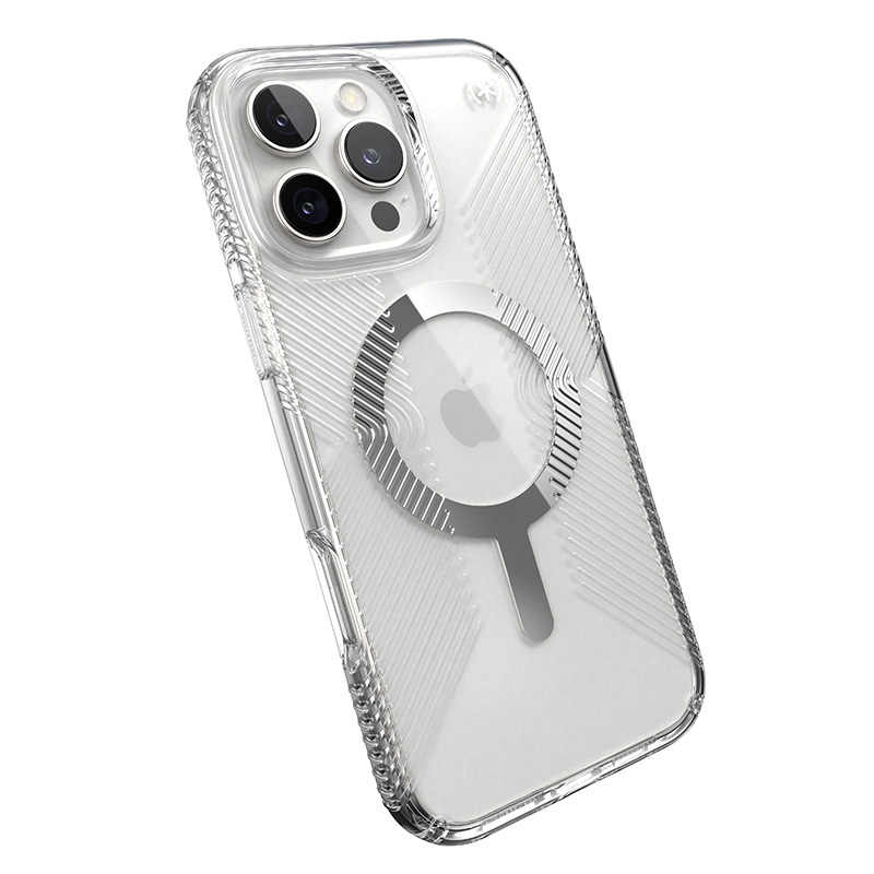 Speck Presidio Perfect-Clear Grip MagSafe - Etui iPhone 16 Pro Max (Clear / Chrome Finish / Serene Silver)