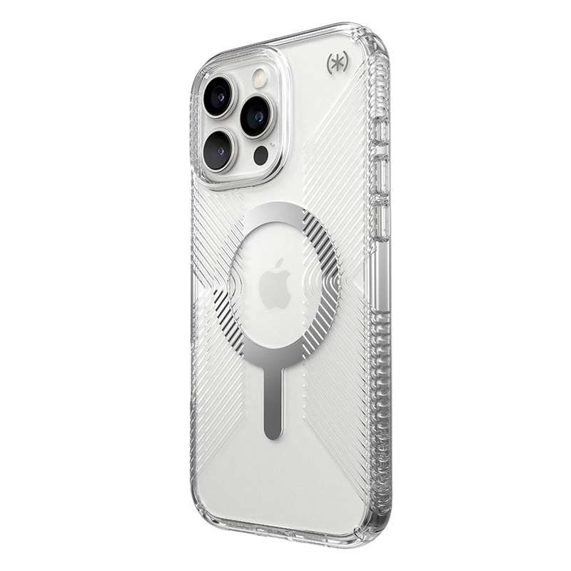 Speck Presidio Perfect-Clear Grip MagSafe - Etui iPhone 16 Pro Max (Clear / Chrome Finish / Serene Silver)