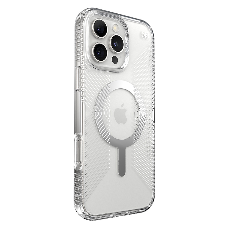 Speck Presidio Perfect-Clear Grip MagSafe - Etui iPhone 16 Pro Max (Clear / Chrome Finish / Serene Silver)