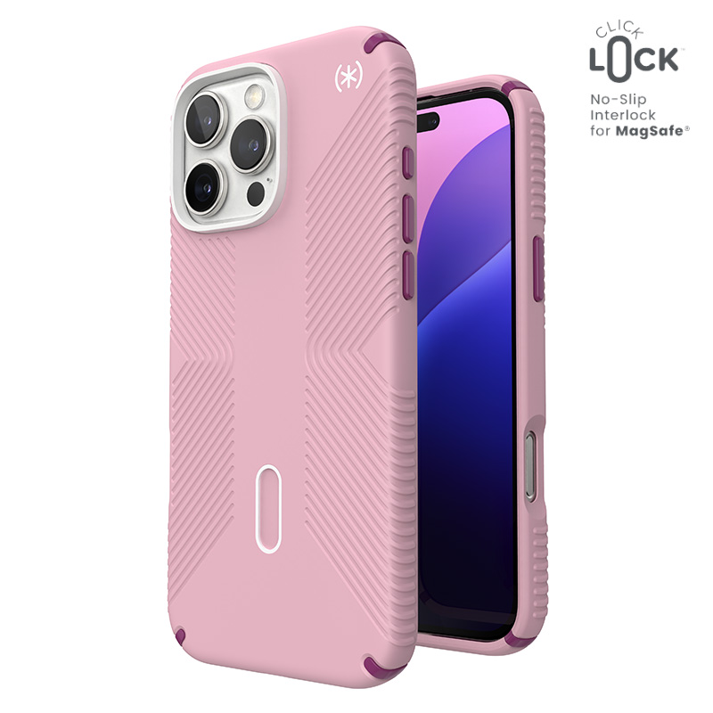 Speck Presidio2 Grip ClickLock & MagSafe - Etui iPhone 16 Pro Max (Wednesday Pink / Boysenberry Purple / White)