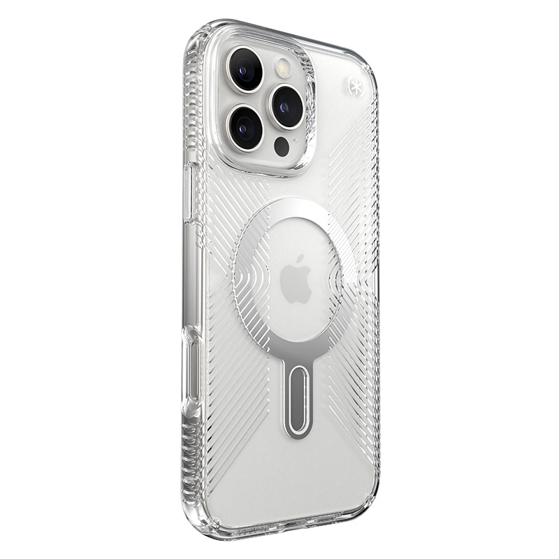 Speck Presidio Perfect-Clear Grip ClickLock & MagSafe - Etui iPhone 16 Pro Max (Clear / Chrome Finish / Serene Silver)