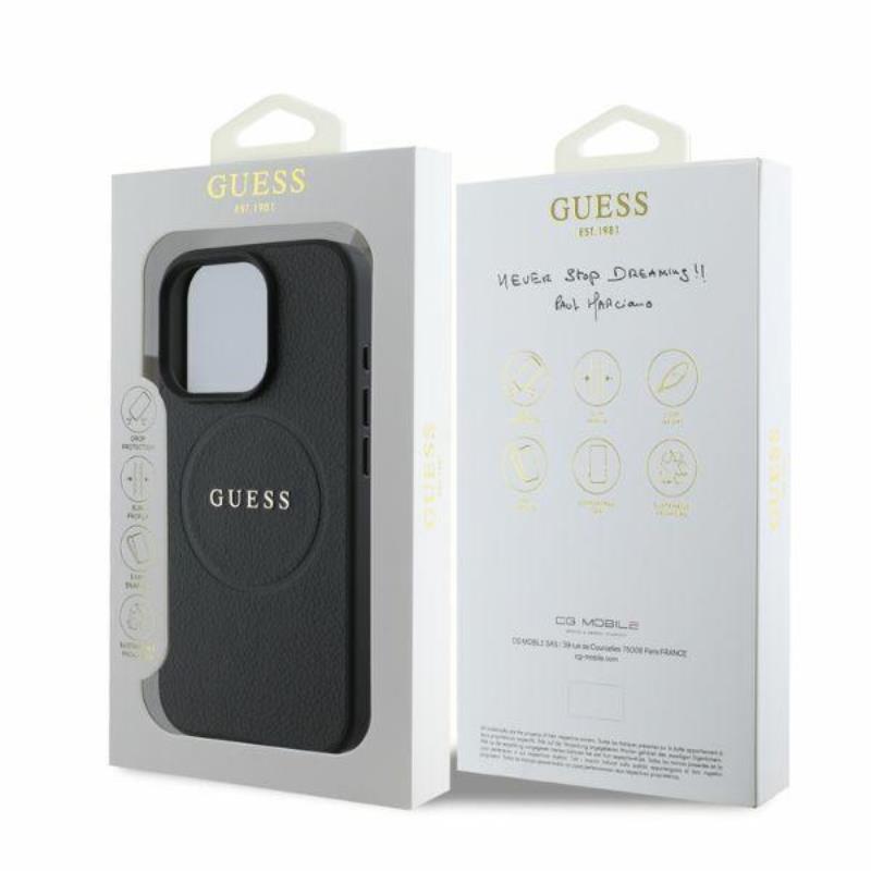 Guess Grained Ring MagSafe - Etui iPhone 16 Pro (czarny)