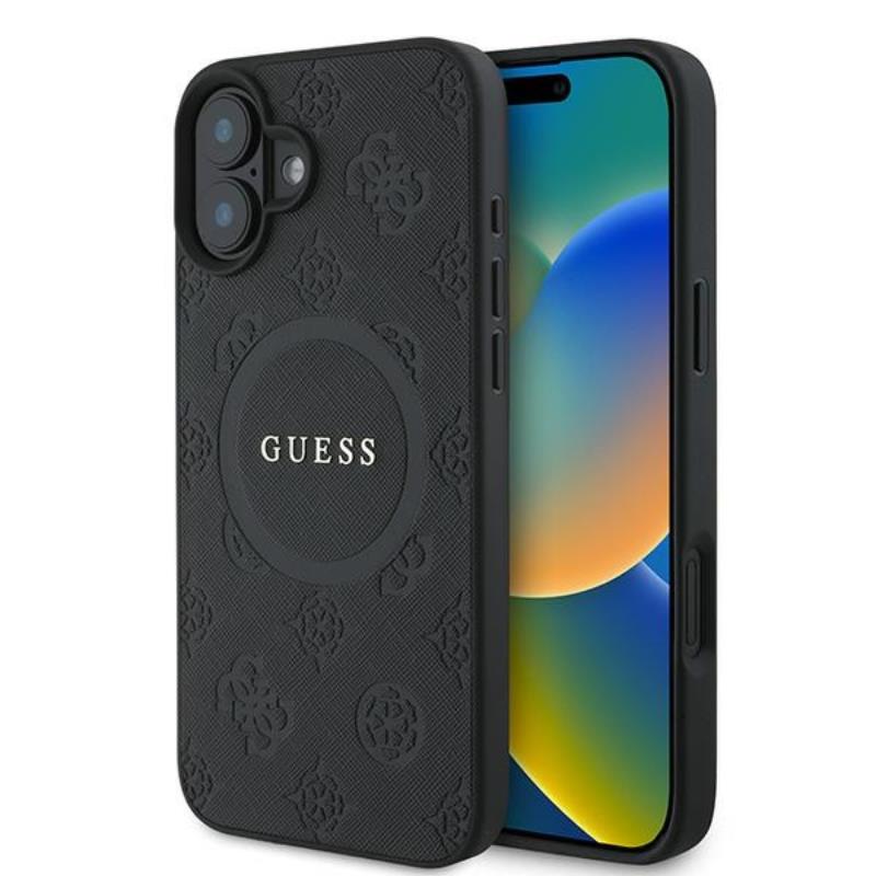 Guess Saffiano Peony Classic Logo MagSafe - Etui iPhone 16 Plus (czarny)