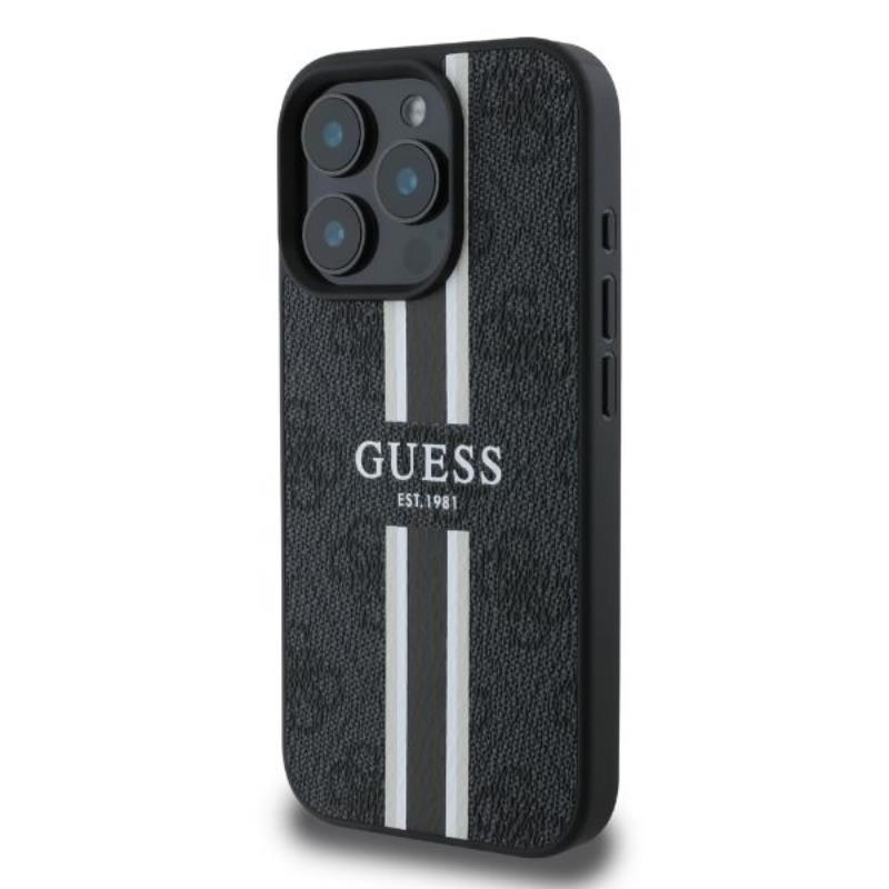 Guess 4G Printed Stripes MagSafe - Etui iPhone 16 Pro Max (czarny)