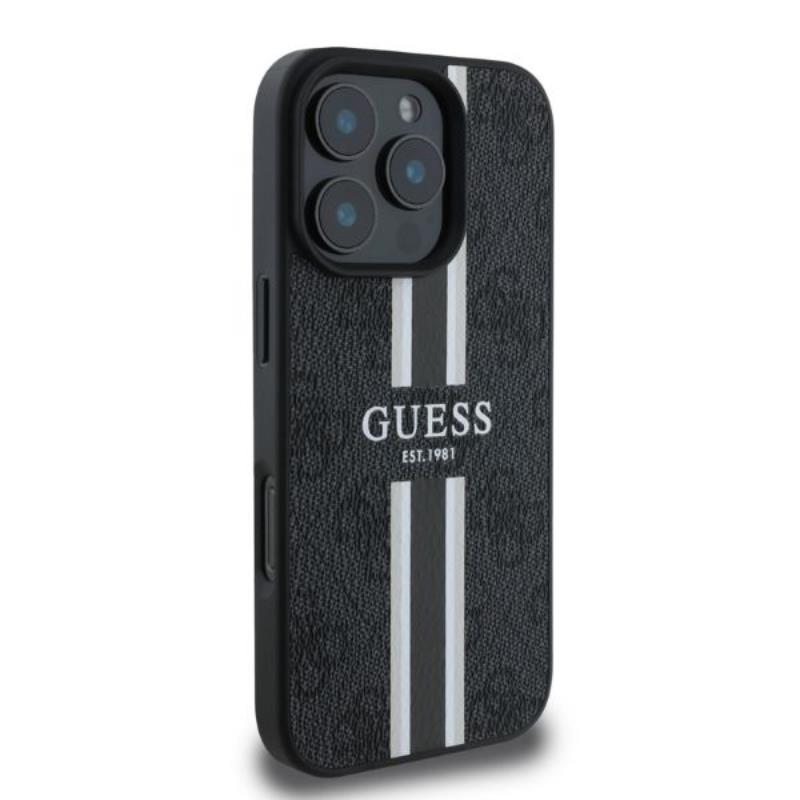 Guess 4G Printed Stripes MagSafe - Etui iPhone 16 Pro Max (czarny)