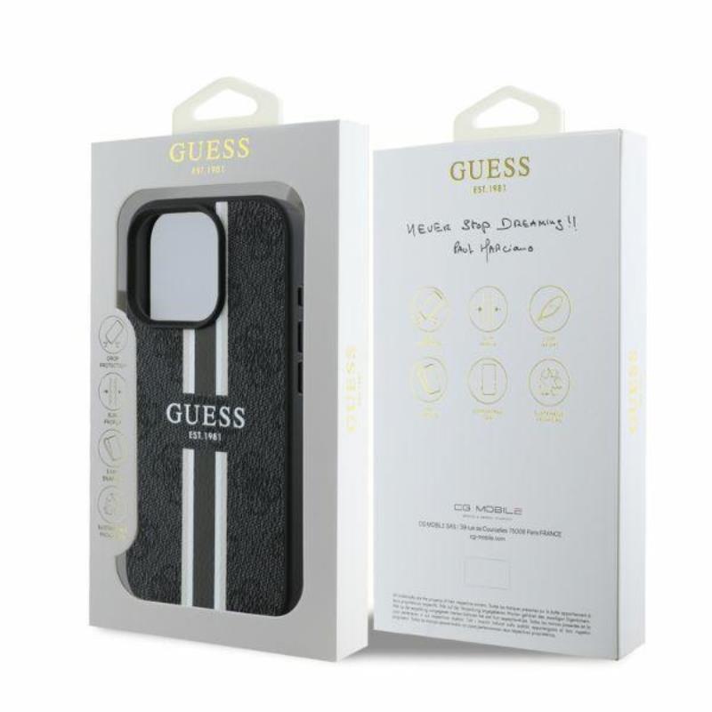 Guess 4G Printed Stripes MagSafe - Etui iPhone 16 Pro Max (czarny)