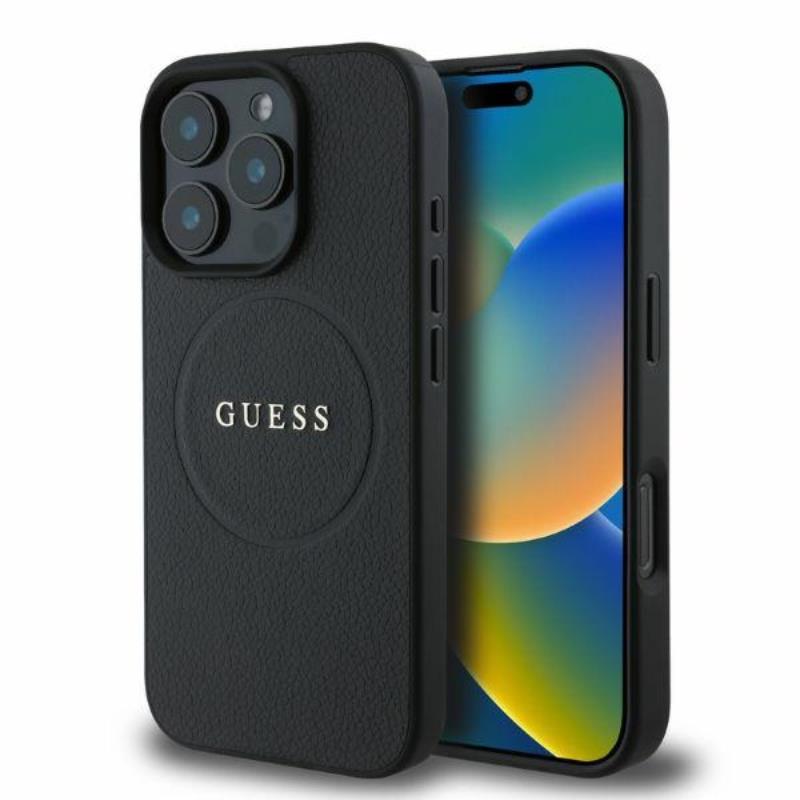 Guess Grained Ring MagSafe - Etui iPhone 16 Pro Max (czarny)