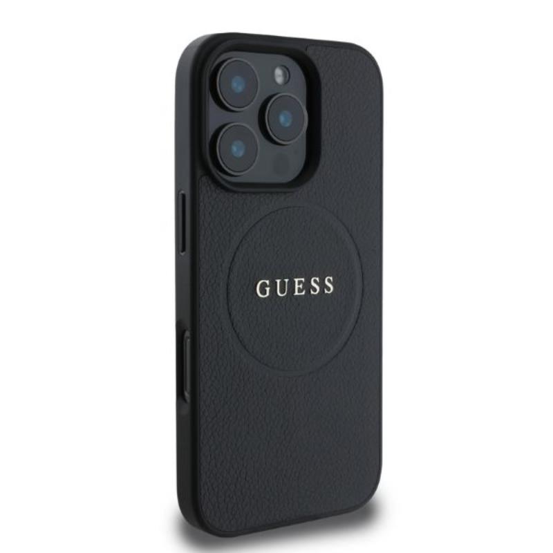 Guess Grained Ring MagSafe - Etui iPhone 16 Pro Max (czarny)