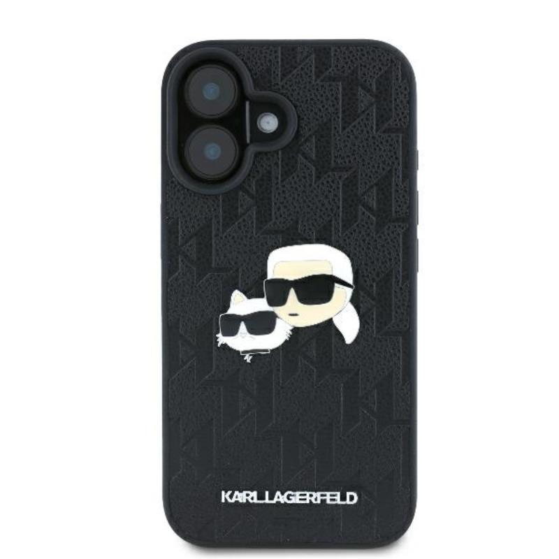 Karl Lagerfeld Monogram Karl & Chaoupette Head Pin - Etui iPhone 16 Plus (czarny)