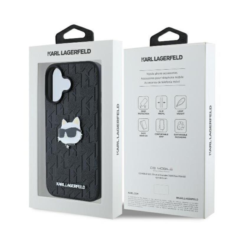 Karl Lagerfeld Monogram Choupette Head Pin - Etui iPhone 16 (czarny)