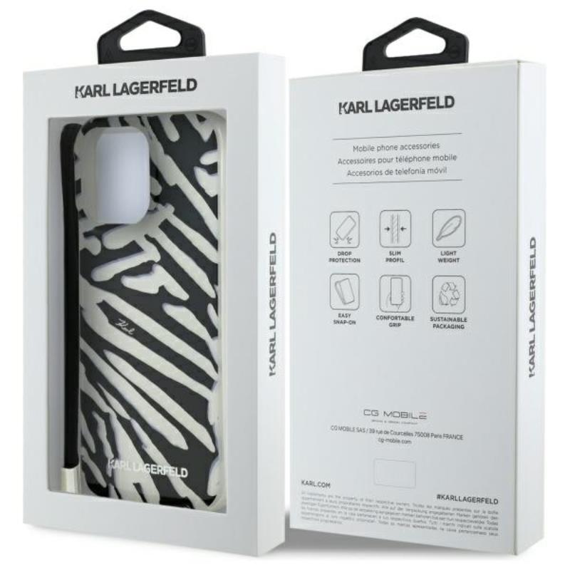 Karl Lagerfeld IML Zebra Pattern & Cord - Etui iPhone 16 Pro Max (czarny)