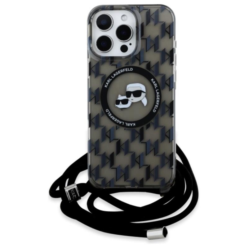 Karl Lagerfeld IML Crossbody Monogram Karl & Choupette Head MagSafe - Etui iPhone 16 Pro (czarny)