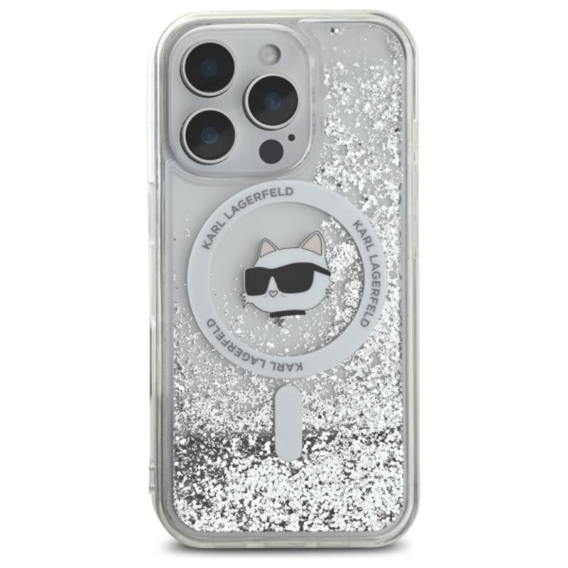 Karl Lagerfeld Liquid Glitter Choupette Head MagSafe - Etui iPhone 16 Pro (przezroczysty)