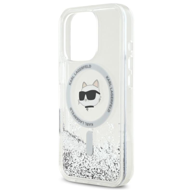 Karl Lagerfeld Liquid Glitter Choupette Head MagSafe - Etui iPhone 16 Pro (przezroczysty)