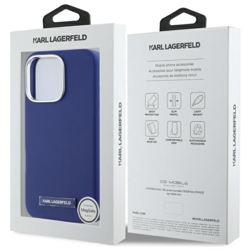 Karl Lagerfeld FW Metal Plate MagSafe - Etui iPhone 16 Pro (niebieski)