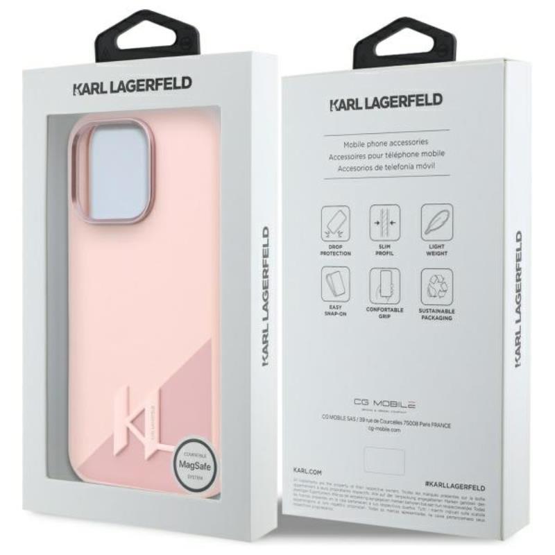 Karl Lagerfeld Silicone Shadow Metal Initial MagSafe - Etui iPhone 16 Pro (różowy)