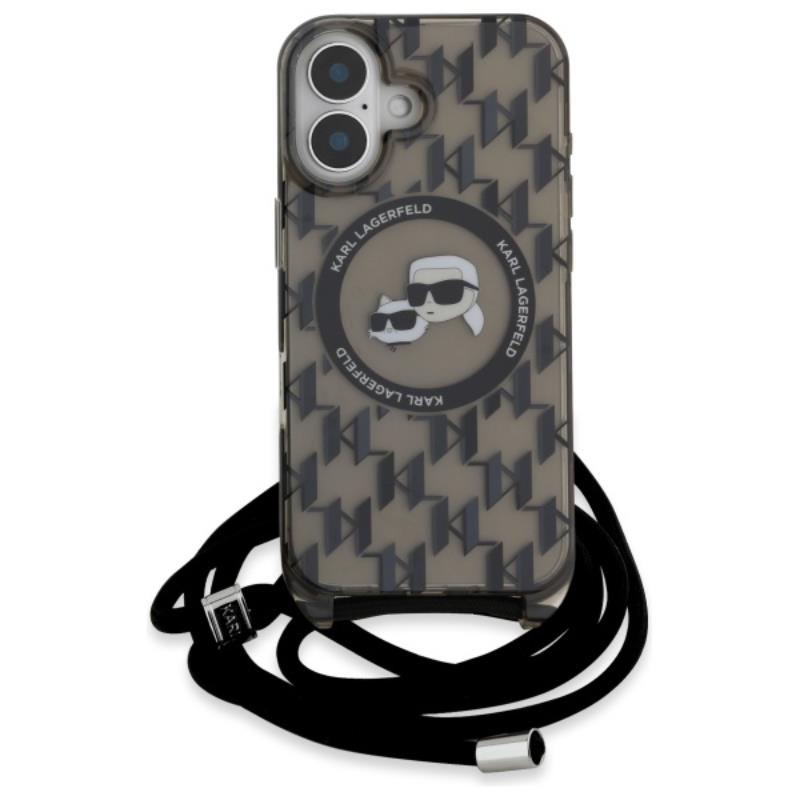 Karl Lagerfeld IML Crossbody Monogram Karl & Choupette Head MagSafe - Etui iPhone 16 (czarny)