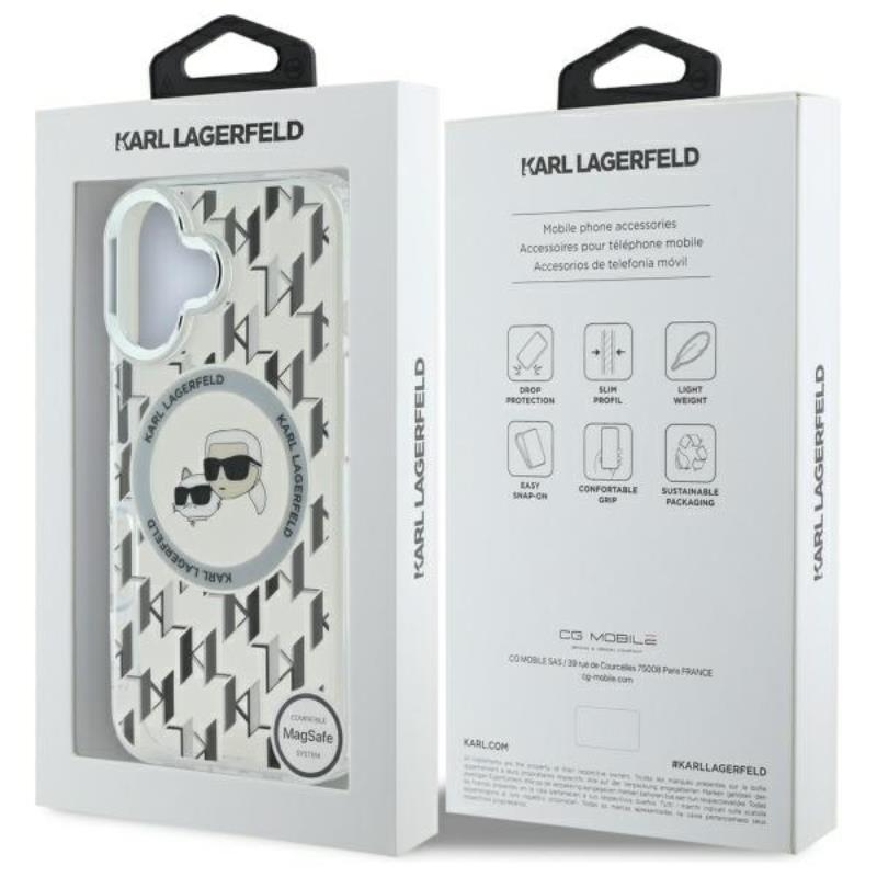 Karl Lagerfeld IML Monogram Karl & Choupette Head MagSafe - Etui iPhone 16 (przezroczysty)