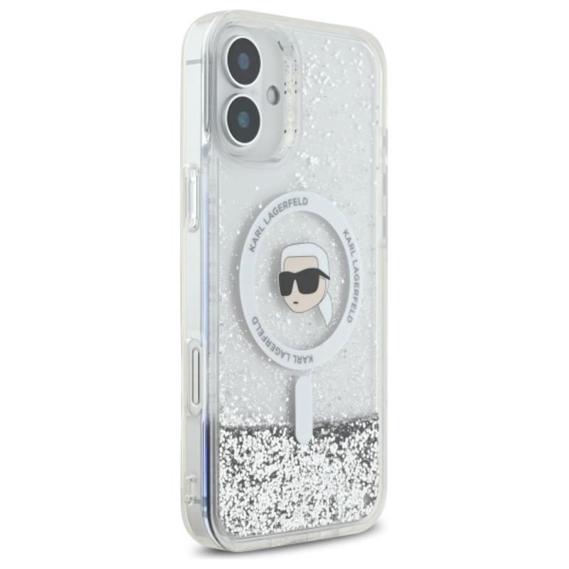 Karl Lagerfeld Liquid Glitter Karl Head MagSafe - Etui iPhone 16 (przezroczysty)