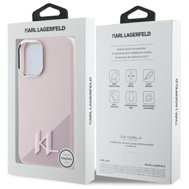 Karl Lagerfeld Silicone Shadow Metal Initial MagSafe - Etui iPhone 16 (różowy)