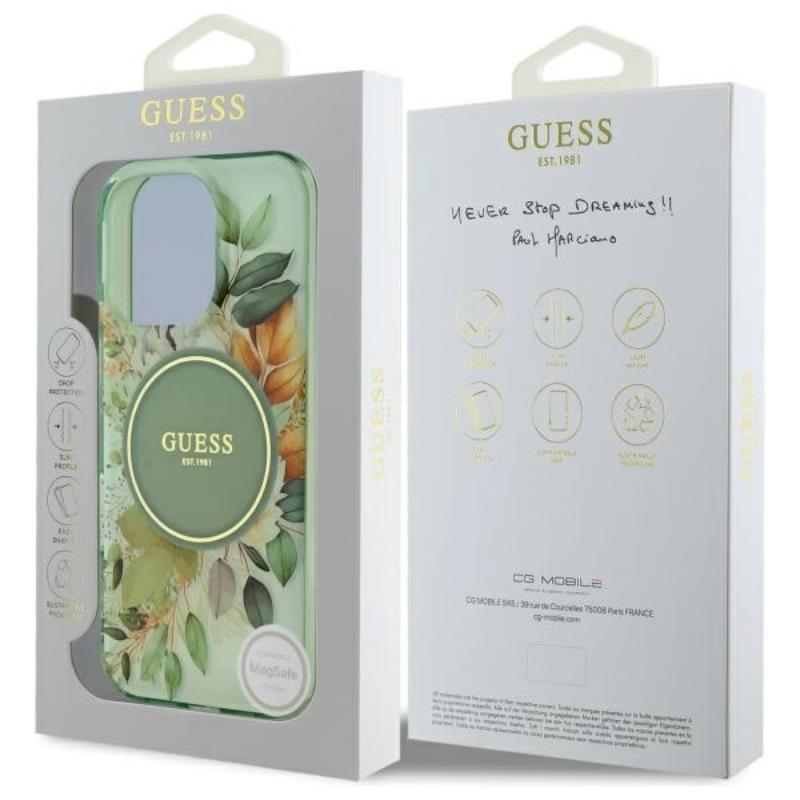 Guess IML Flower & Tonal Circle MagSafe - Etui iPhone 16 Pro (zielony)