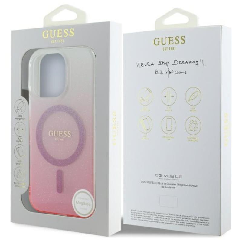 Guess IML Glitter Gradient MagSafe - Etui iPhone 16 Pro (różowy)