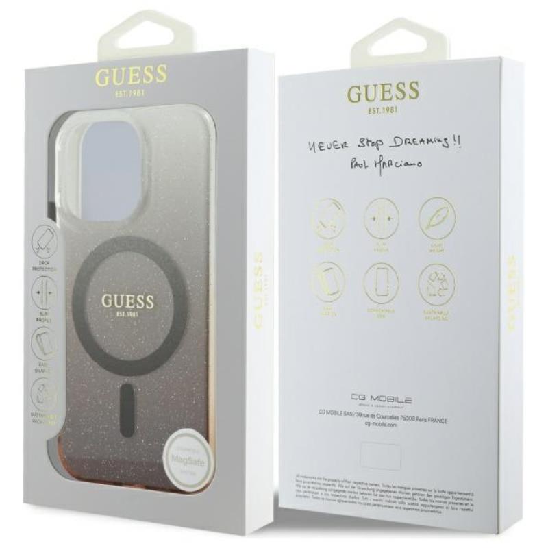 Guess IML Glitter Gradient MagSafe - Etui iPhone 16 Pro (brązowy)