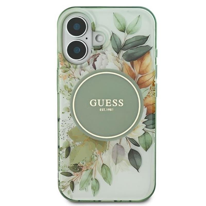 Guess IML Flower & Tonal Circle MagSafe - Etui iPhone 16 Plus (zielony)