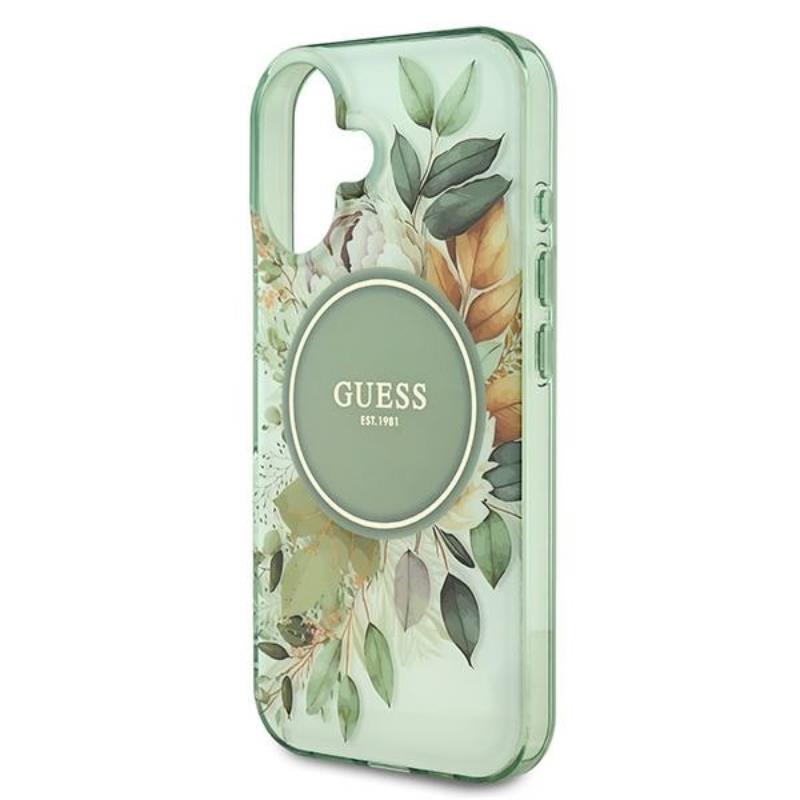 Guess IML Flower & Tonal Circle MagSafe - Etui iPhone 16 Plus (zielony)