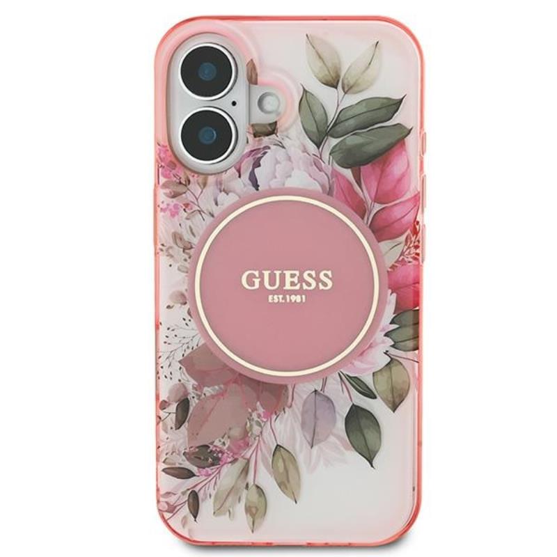 Guess IML Flower & Tonal Circle MagSafe - Etui iPhone 16 Plus (różowy)