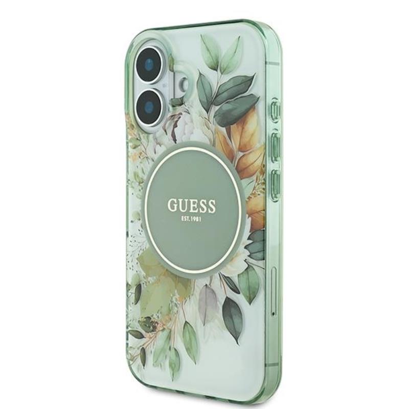 Guess IML Flower & Tonal Circle MagSafe - Etui iPhone 16 (zielony)