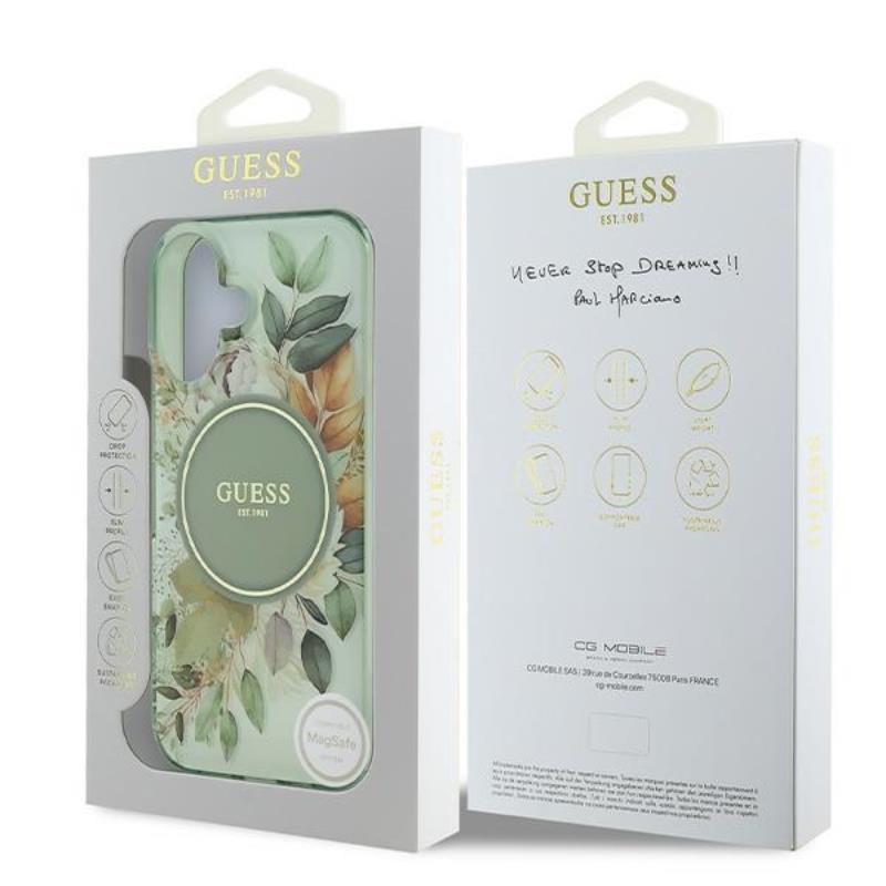 Guess IML Flower & Tonal Circle MagSafe - Etui iPhone 16 (zielony)