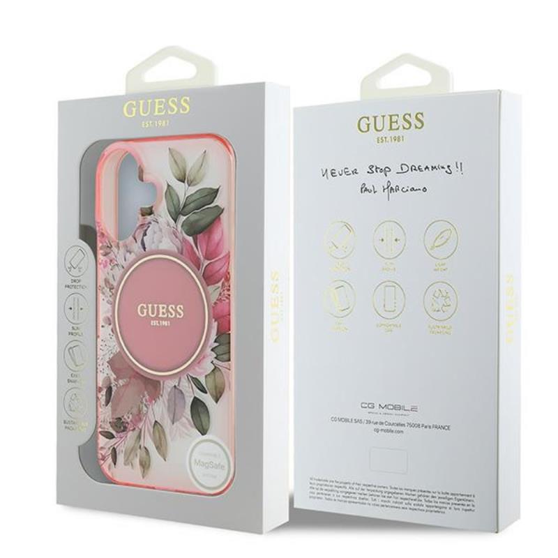 Guess IML Flower & Tonal Circle MagSafe - Etui iPhone 16 (różowy)