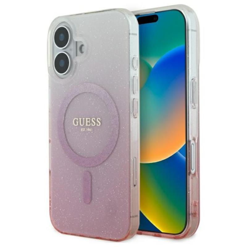 Guess IML Glitter Gradient MagSafe - Etui iPhone 16 (różowy)