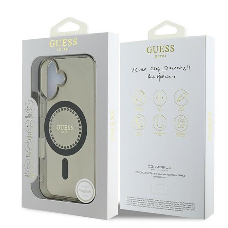 Guess IML Rhinestones MagSafe - Etui iPhone 16 (czarny)